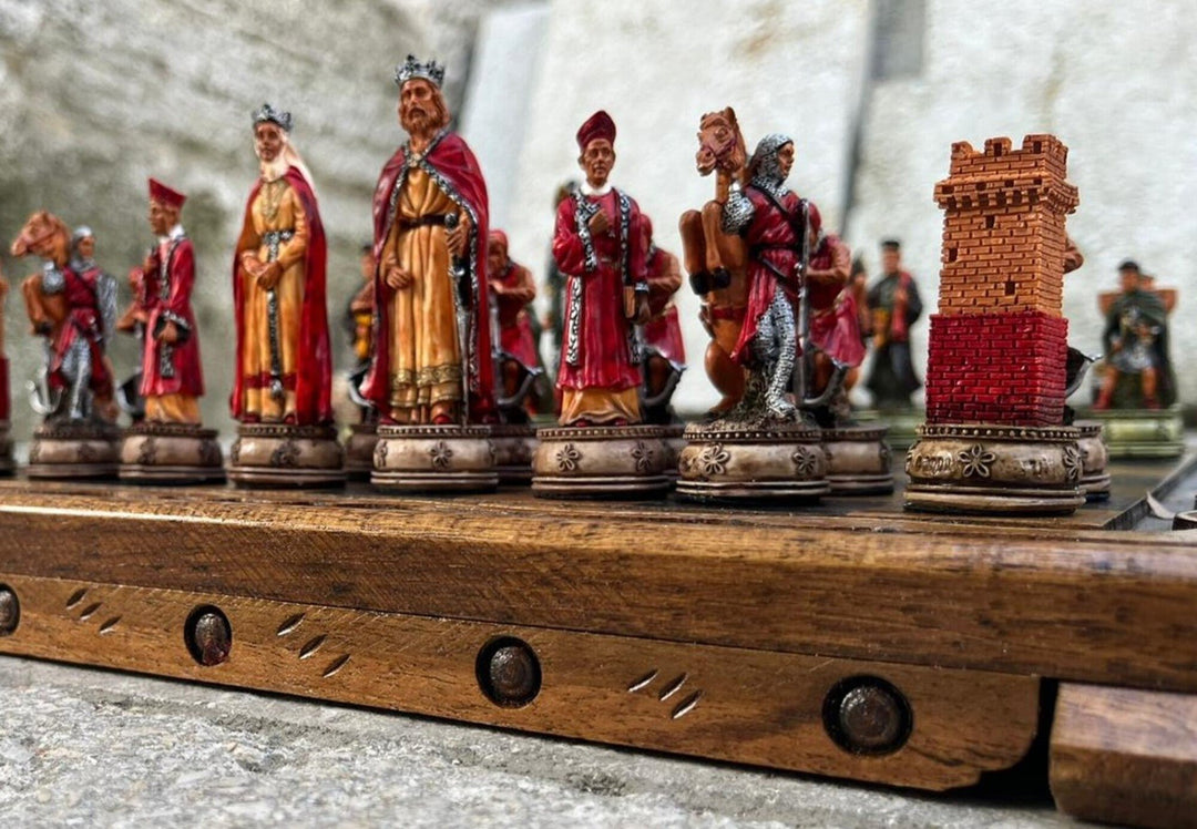 Luxury Chess Sets for Adults Historical Camelot Hand Painted Chessmen Hand Carved Walnut Solid Wooden Chess Board Gifts Image 6