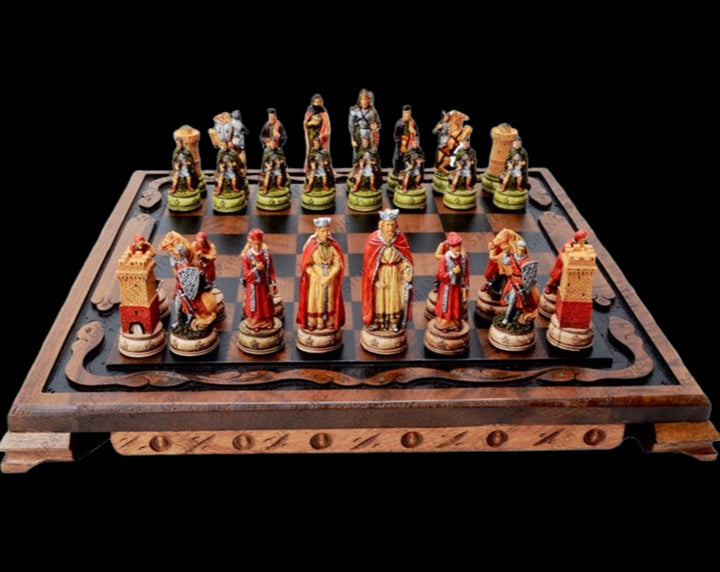 Luxury Chess Sets for Adults Historical Camelot Hand Painted Chessmen Hand Carved Walnut Solid Wooden Chess Board Gifts Image 2