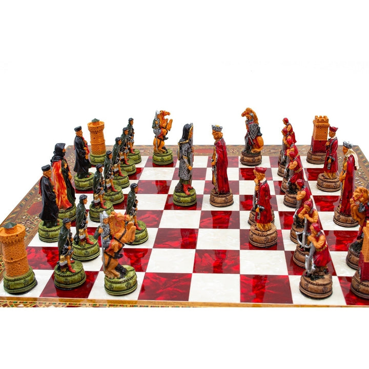 Luxury Chess Set Historical Camelot Hand Painted Chess Pieces Inlaid Solid Wooden Chess Board and Husband Image 7