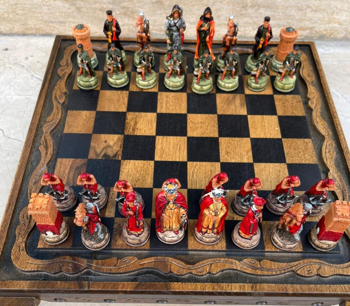 Luxury Chess Sets for Adults Historical Camelot Hand Painted Chessmen Hand Carved Walnut Solid Wooden Chess Board Gifts Image 4