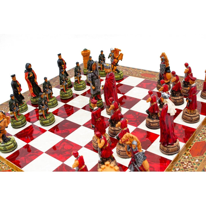 Luxury Chess Set Historical Camelot Hand Painted Chess Pieces Inlaid Solid Wooden Chess Board and Husband Image 9