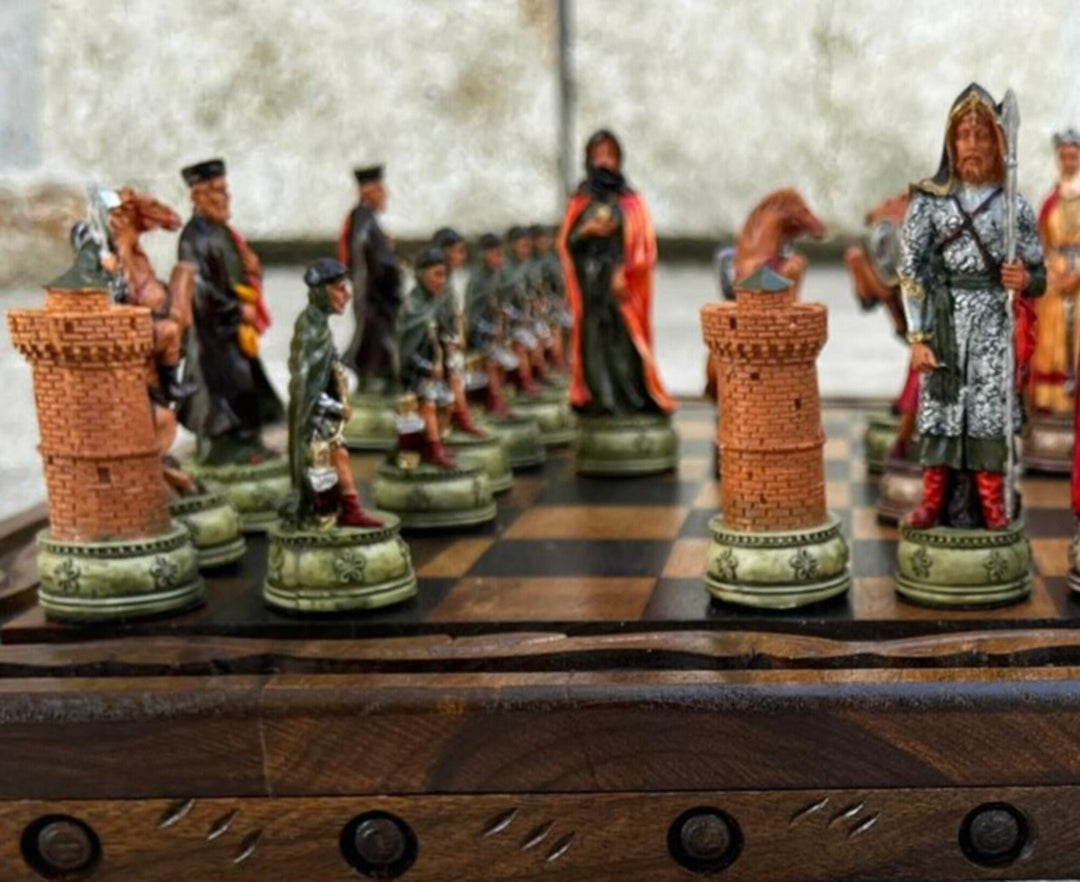 Luxury Chess Sets for Adults Historical Camelot Hand Painted Chessmen Hand Carved Walnut Solid Wooden Chess Board Gifts Image 7