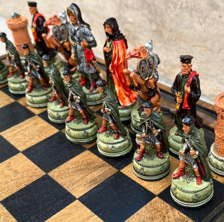 Luxury Chess Sets for Adults Historical Camelot Hand Painted Chessmen Hand Carved Walnut Solid Wooden Chess Board Gifts Image 8