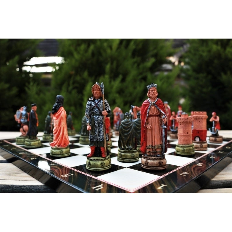 Luxury Chess Sets for Adults Historical Camelot Chess Pieces Wooden Chess Board Dad Birthday Image 1