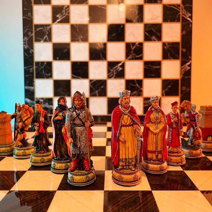 Luxury Chess Sets for Adults Historical Camelot Chess Pieces Wooden Chess Board Birthday Image 1