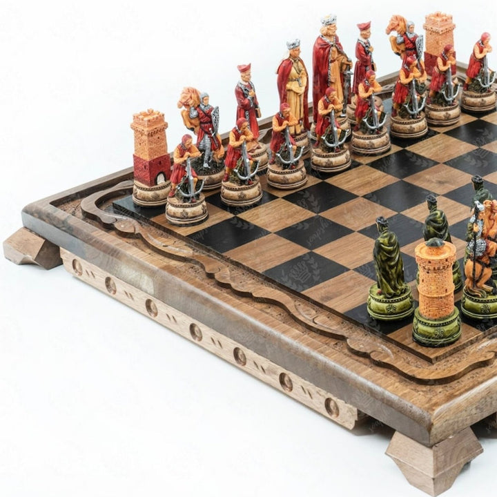 Luxury Chess Sets for Adults Historical Camelot Hand Painted Chessmen Hand Carved Walnut Solid Wooden Chess Board Gifts Image 1