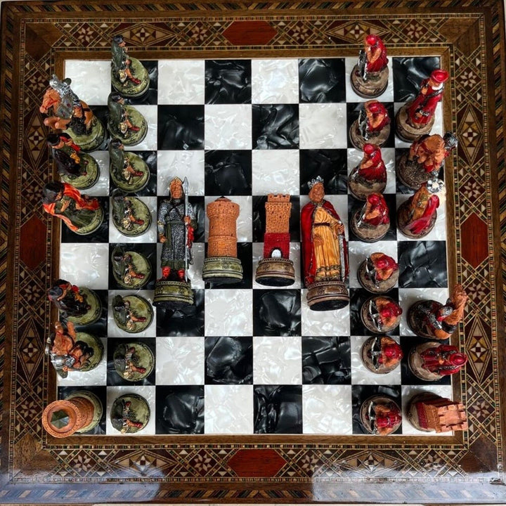 Luxury Chess Set Historical Camelot Hand Painted Chess Pieces Inlaid Solid Wooden Chess Board and Birthday Image 6