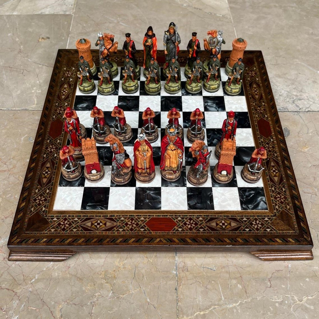 Luxury Chess Set Historical Camelot Hand Painted Chess Pieces Inlaid Solid Wooden Chess Board and Birthday Image 7