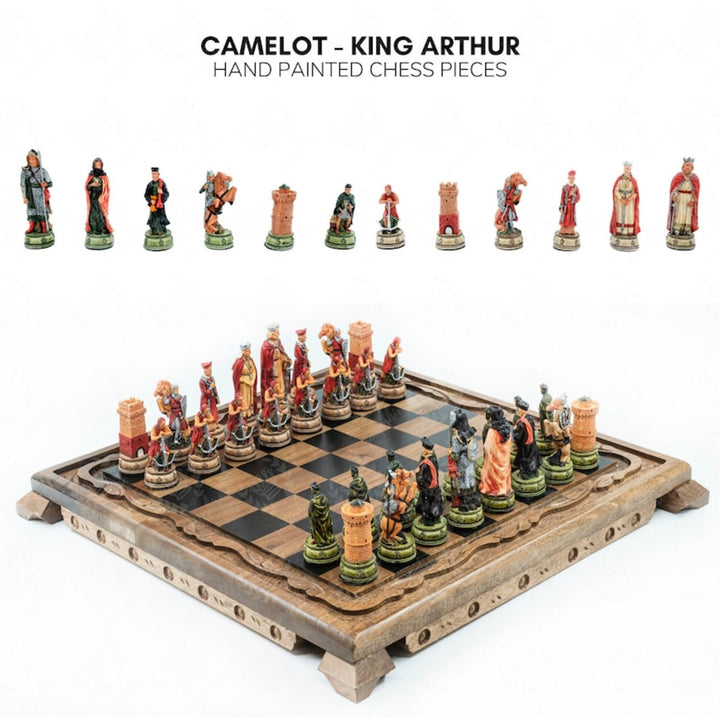 Luxury Chess Sets for Adults Historical Camelot Hand Painted Chessmen Hand Carved Walnut Solid Wooden Chess Board Gifts Image 3