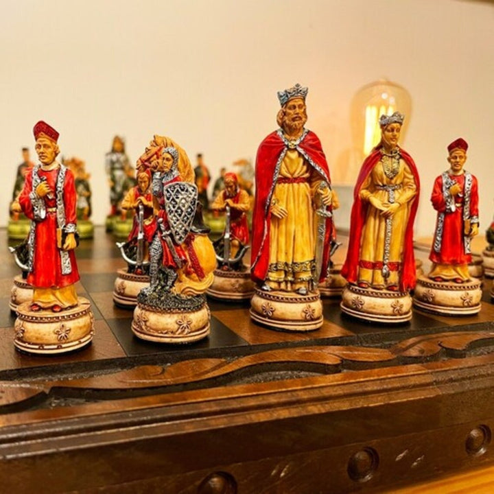 Luxury Chess Set Hand Painted Camelot Chessmen Vintage Chess Board Gift Ideas Image 1