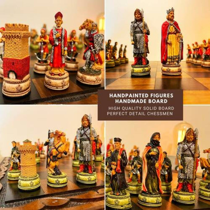 Luxury Chess Set Hand Painted Camelot Chessmen Vintage Chess Board Gift Ideas Image 3