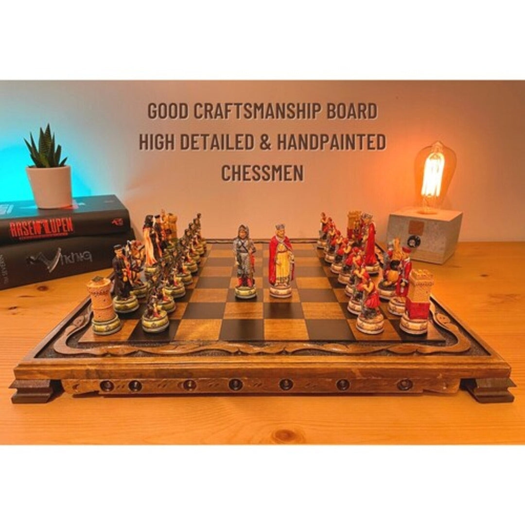 Luxury Chess Set Hand Painted Camelot Chessmen Vintage Chess Board Gift Ideas Image 4