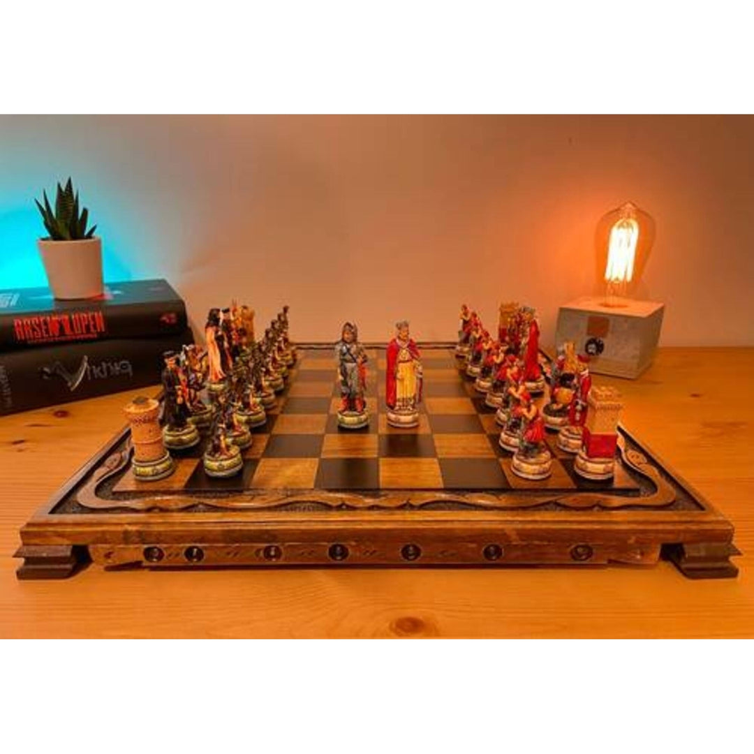 Luxury Chess Set Hand Painted Camelot Chessmen Vintage Chess Board Gift Ideas Image 6