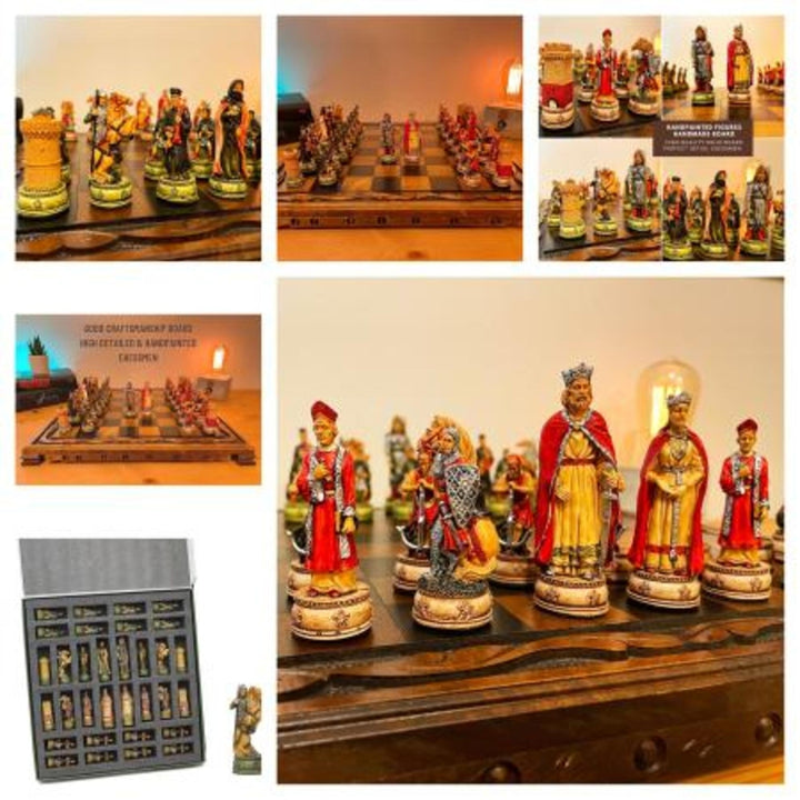 Luxury Chess Set Hand Painted Camelot Chessmen Vintage Chess Board Gift Ideas Image 9