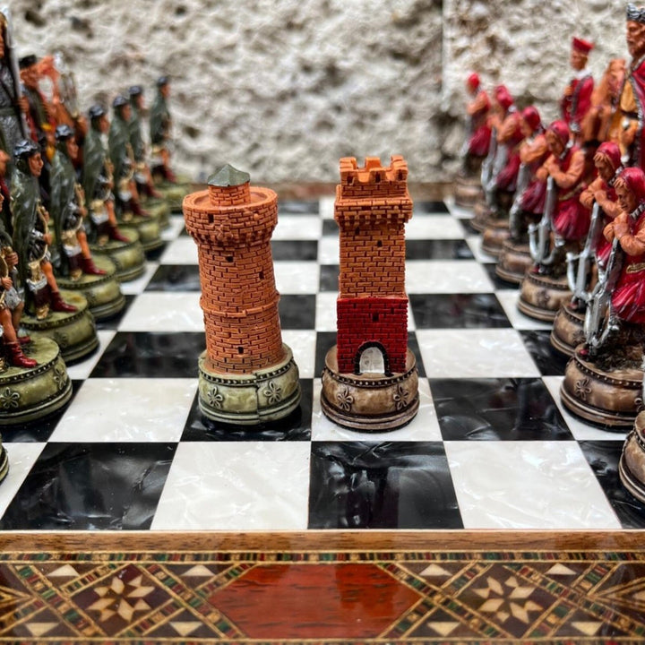 Luxury Chess Set Historical Camelot Hand Painted Chess Pieces Inlaid Solid Wooden Chess Board Image 8