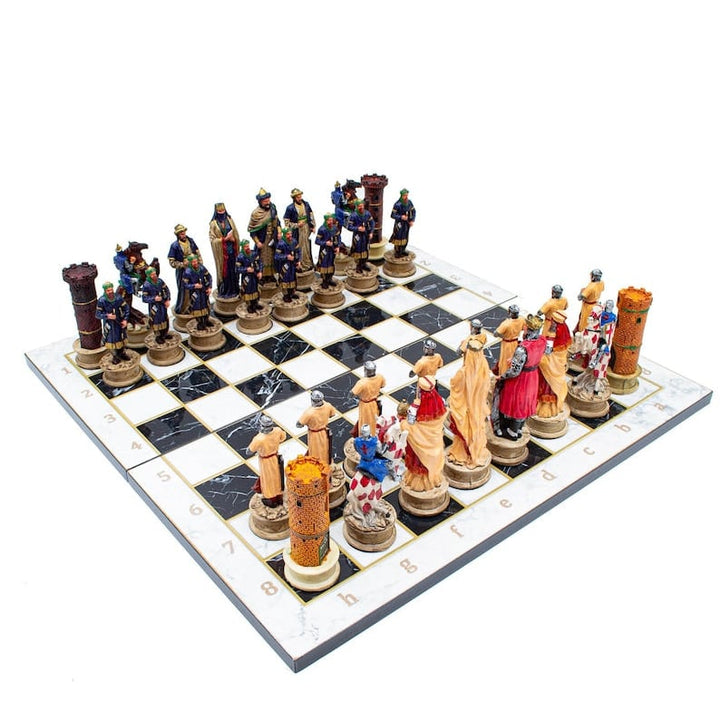 Luxury Chess Sets for Adults Handmade Crusaders Chess Pieces Marble Wooden Chess Board Gifts Ideas for Dad and Friends Image 1