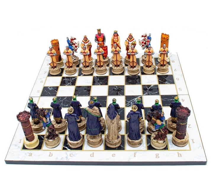 Luxury Chess Sets for Adults Handmade Crusaders Chess Pieces Marble Wooden Chess Board Gifts Ideas for Dad and Friends Image 2