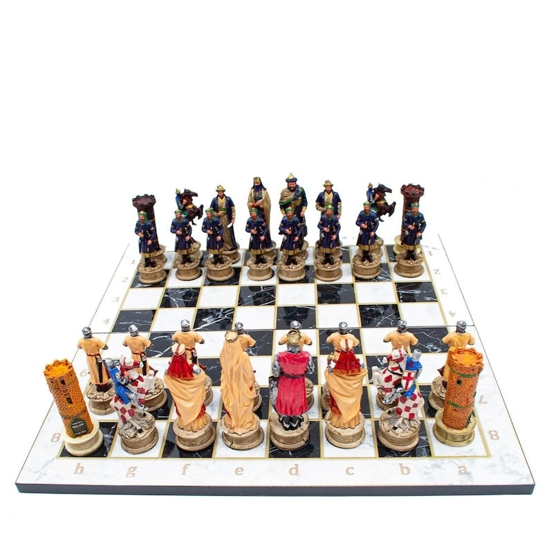 Luxury Chess Sets for Adults Handmade Crusaders Chess Pieces Marble Wooden Chess Board Gifts Ideas for Dad and Friends Image 3