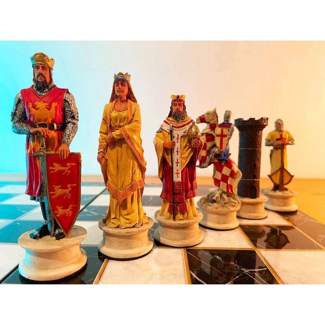 Luxury Chess Sets for Adults Handmade Crusaders Chess Pieces Marble Wooden Chess Board Gifts Ideas for Dad and Husband Image 1