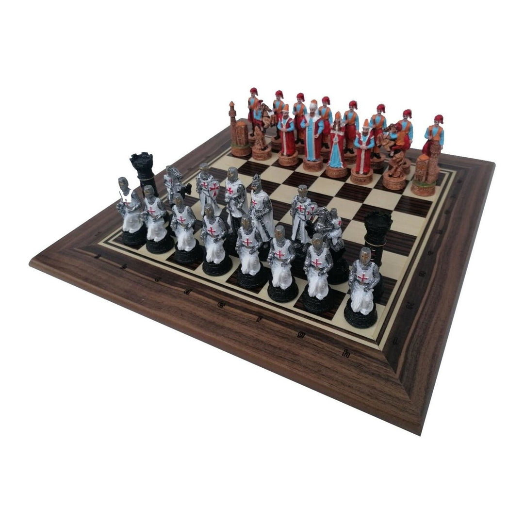 Luxury Chess Sets for Adults Handmade Crusaders Chess Pieces Solid Walnut Wooden Chess Board Gift Ideas for Dad and Image 2