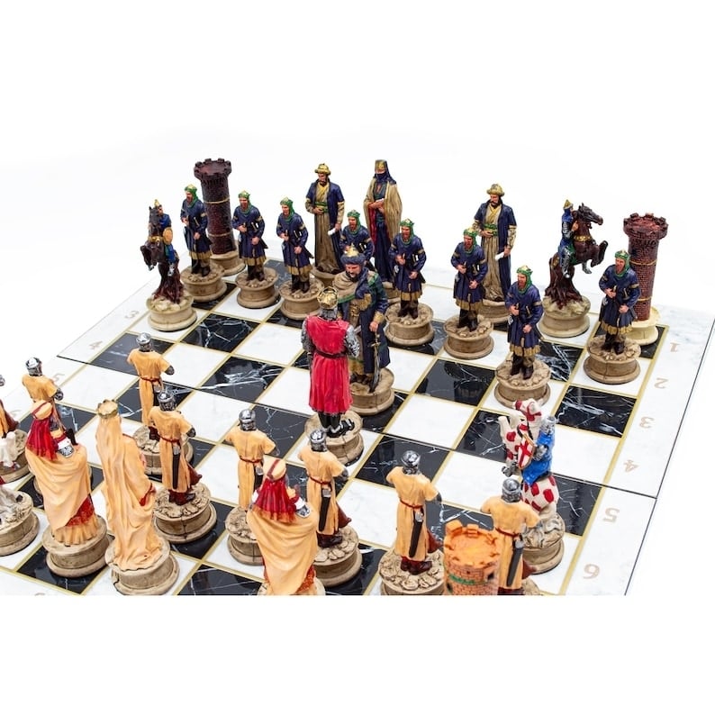 Luxury Chess Sets for Adults Handmade Crusaders Chess Pieces Marble Wooden Chess Board Gifts Ideas for Dad and Friends Image 4