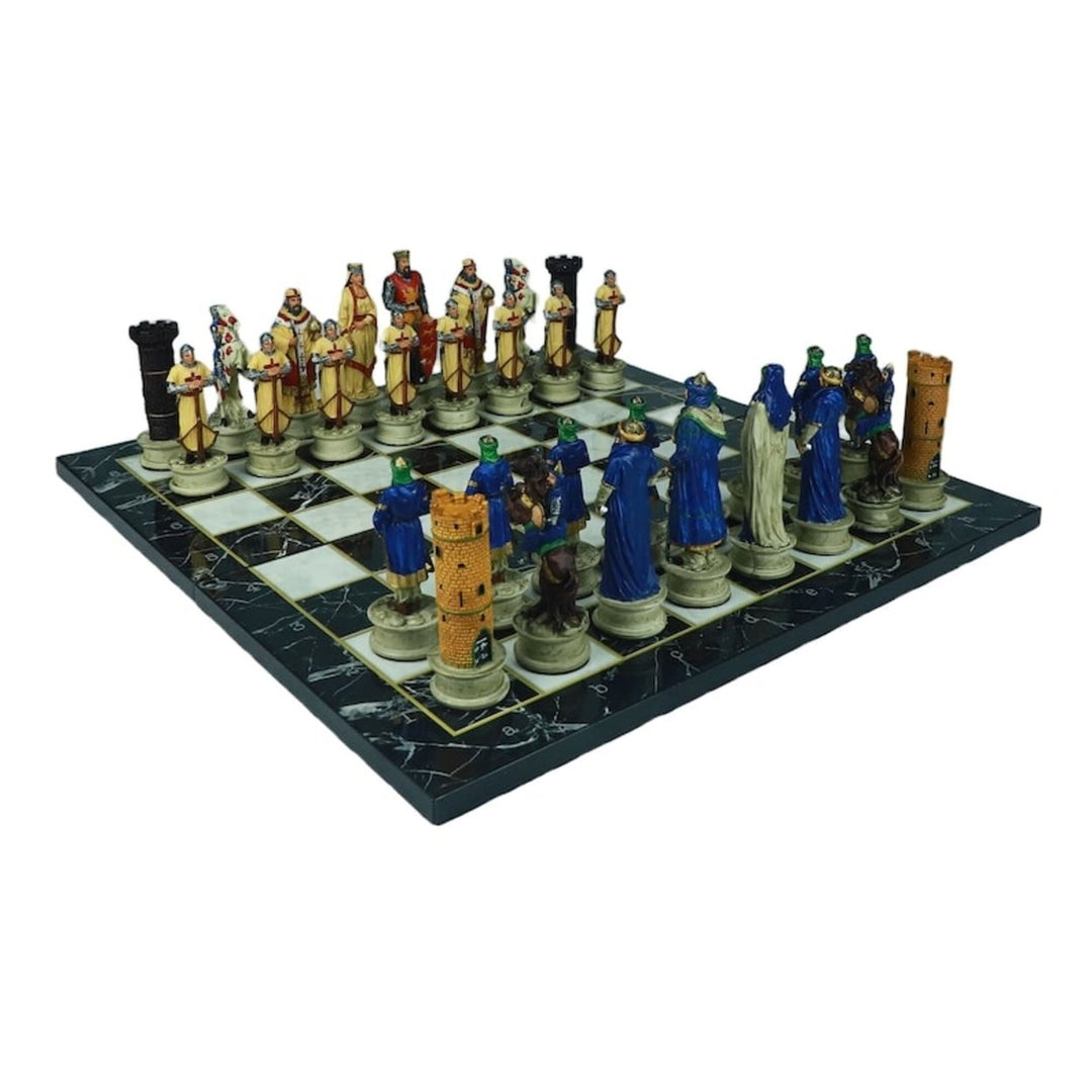 Luxury Chess Sets for Adults Handmade Crusaders Chess Pieces Marble Wooden Chess Board Gifts Ideas for Him and Birthday Image 1