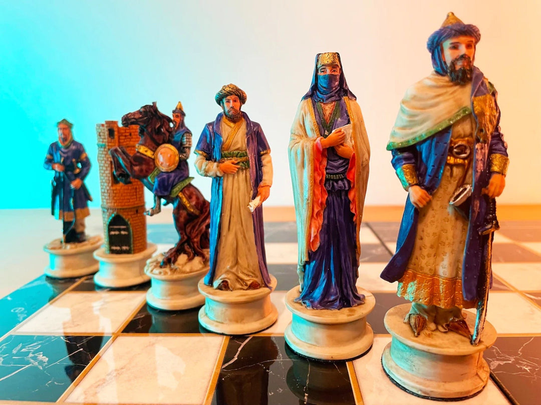 Luxury Chess Sets for Adults Handmade Crusaders Chess Pieces Marble Wooden Chess Board Gifts Ideas for Dad and Husband Image 2