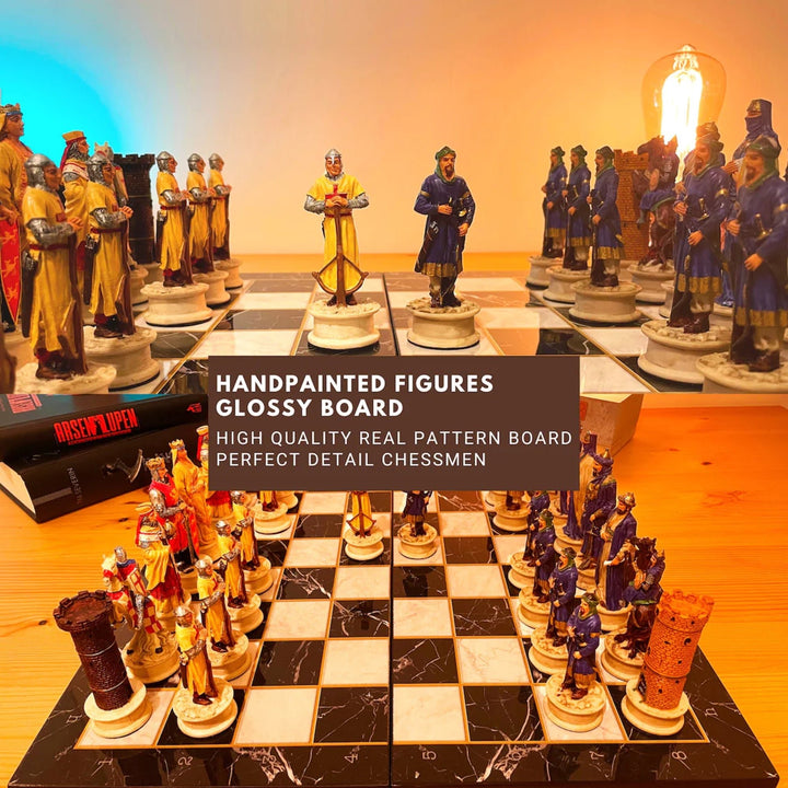 Luxury Chess Sets for Adults Handmade Crusaders Chess Pieces Marble Wooden Chess Board Gifts Ideas for Dad and Husband Image 3