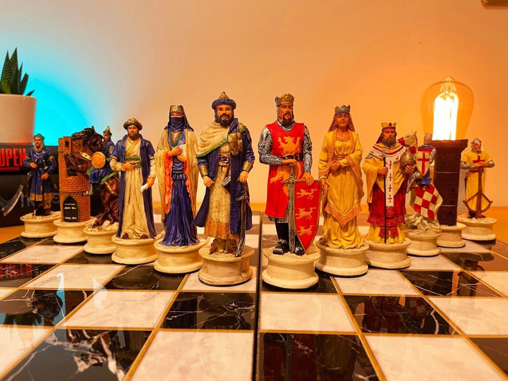 Luxury Chess Sets for Adults Handmade Crusaders Chess Pieces Marble Wooden Chess Board Gifts Ideas for Dad and Husband Image 4