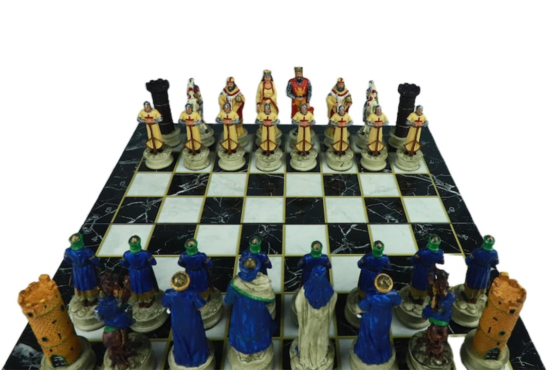 Luxury Chess Sets for Adults Handmade Crusaders Chess Pieces Marble Wooden Chess Board Gifts Ideas for Him and Birthday Image 4