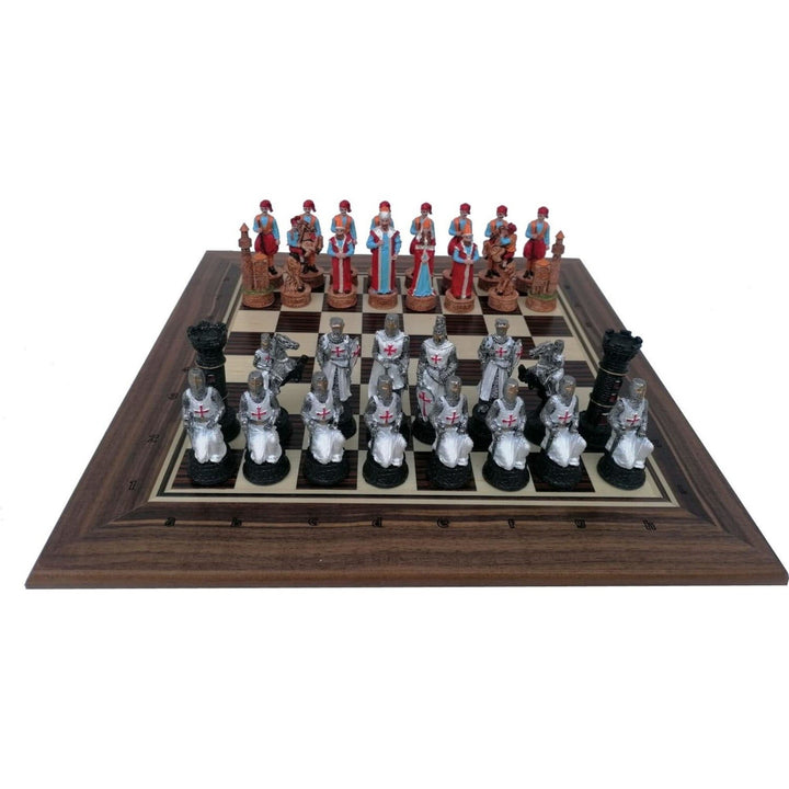 Luxury Chess Sets for Adults Handmade Crusaders Chess Pieces Solid Walnut Wooden Chess Board Gift Ideas for Dad and Image 4