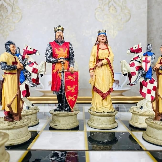 Luxury Chess Sets for Adults Handmade Crusaders Chess Pieces Marble Wooden Chess Board Gifts Ideas for Him and Friends Image 3