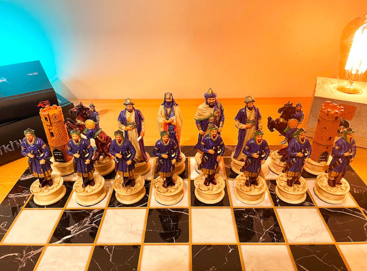 Luxury Chess Sets for Adults Handmade Crusaders Chess Pieces Marble Wooden Chess Board Gifts Ideas for Dad and Husband Image 6