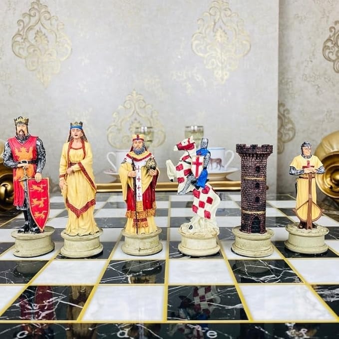 Luxury Chess Sets for Adults Handmade Crusaders Chess Pieces Marble Wooden Chess Board Gifts Ideas for Him and Friends Image 6