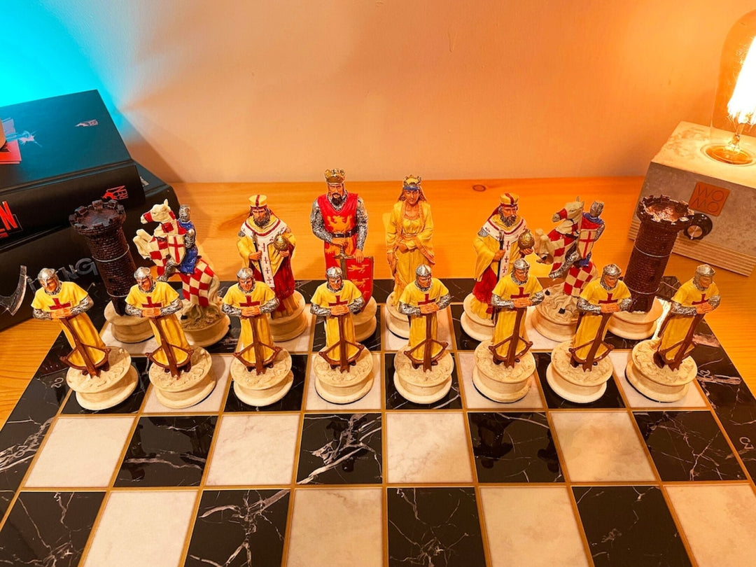 Luxury Chess Sets for Adults Handmade Crusaders Chess Pieces Marble Wooden Chess Board Gifts Ideas for Dad and Husband Image 7