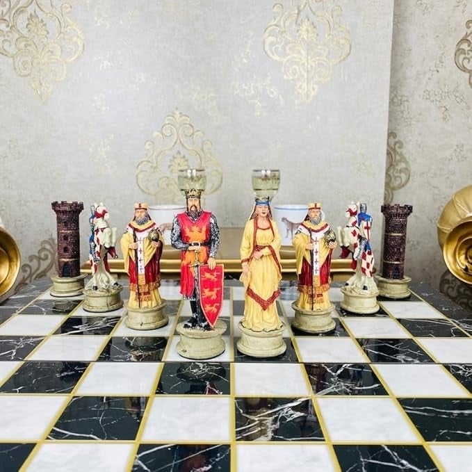 Luxury Chess Sets for Adults Handmade Crusaders Chess Pieces Marble Wooden Chess Board Gifts Ideas for Him and Friends Image 7