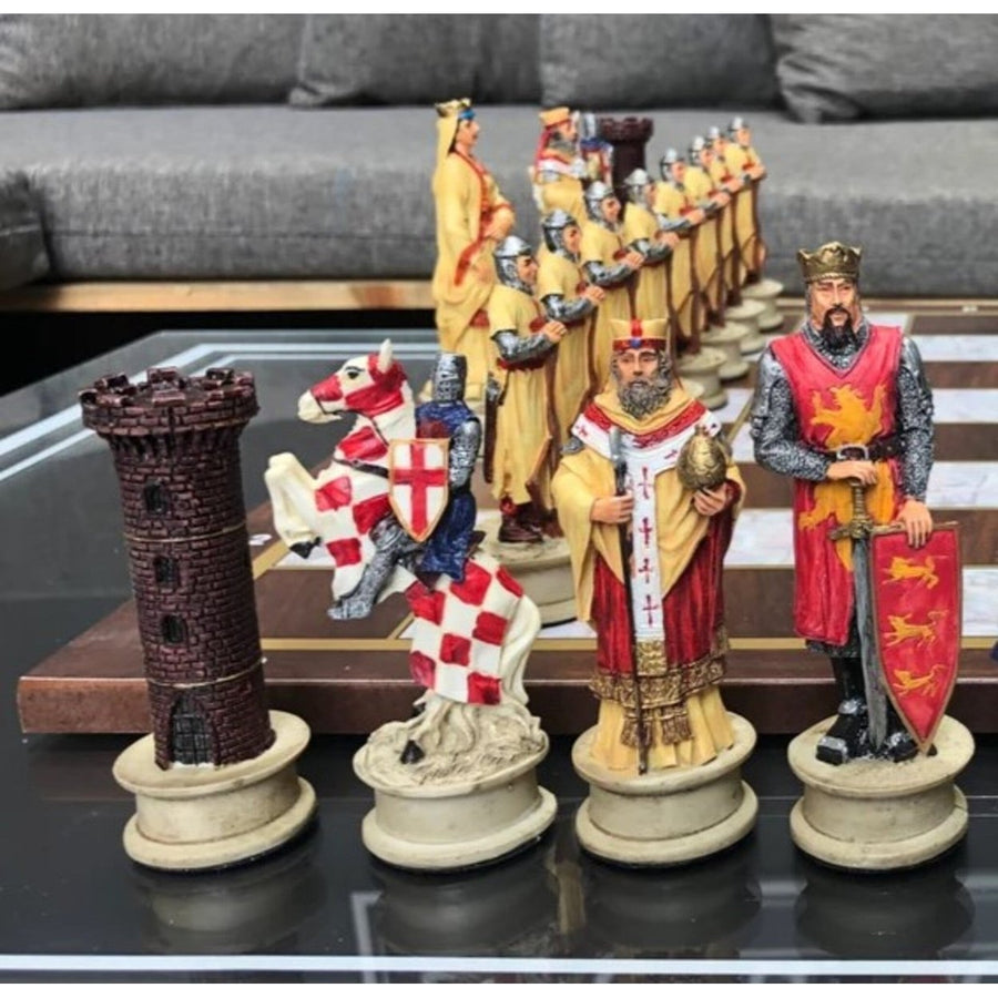 Luxury Chess Sets for Adults Handmade Crusaders Chess Pieces Walnut Wooden Chess Board Gifts Ideas for Dad and Husband Image 1