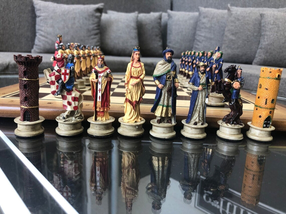 Luxury Chess Sets for Adults Handmade Crusaders Chessmen Solid Walnut Wooden Chess Board Gift Ideas for Dad Image 2