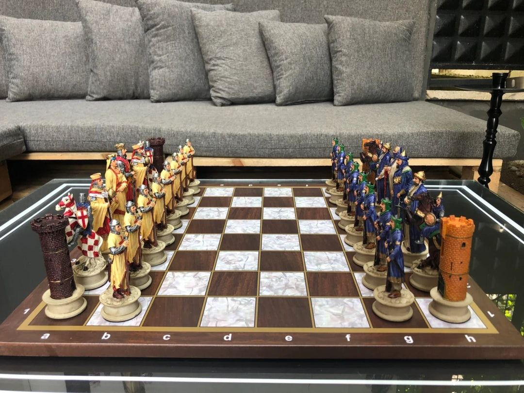 Luxury Chess Sets for Adults Handmade Crusaders Chess Pieces Walnut Wooden Chess Board Gifts Ideas for Dad and Husband Image 3