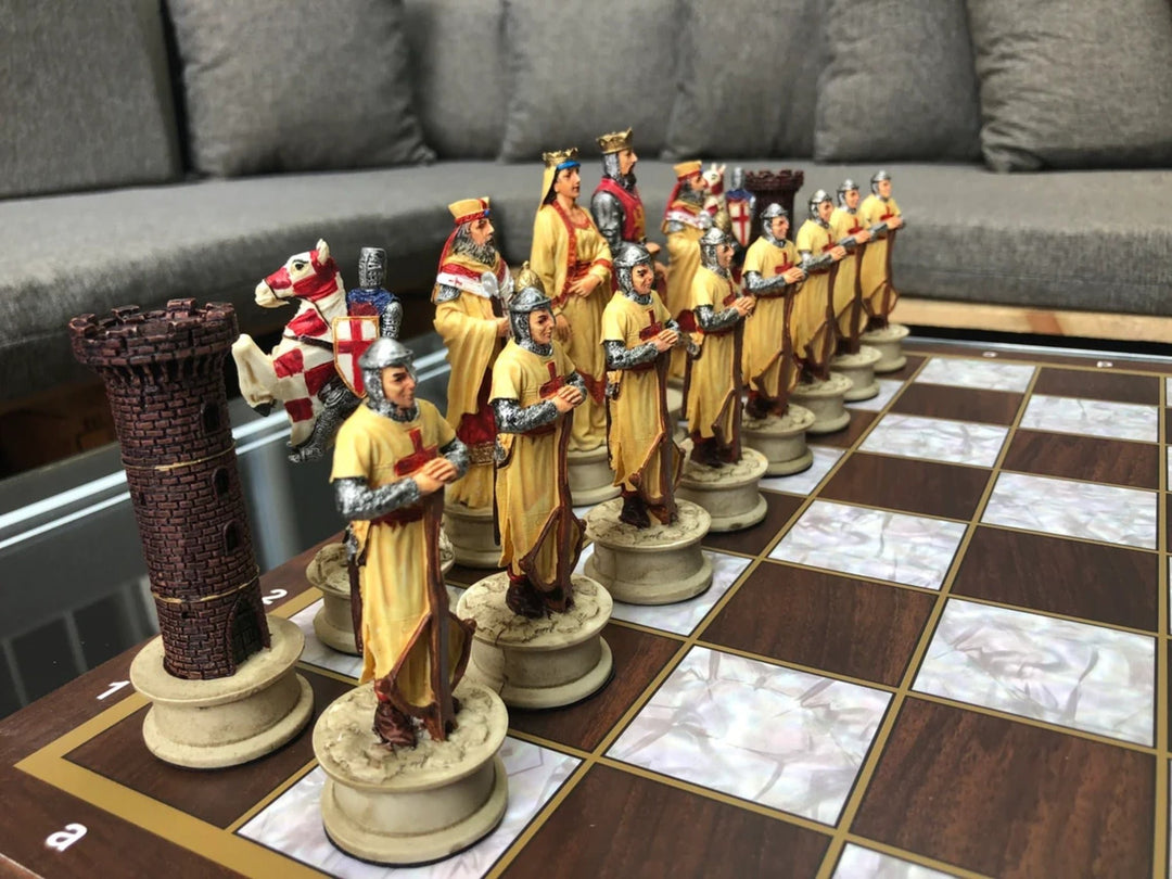 Luxury Chess Sets for Adults Handmade Crusaders Chess Pieces Walnut Wooden Chess Board Gifts Ideas for Dad and Husband Image 4