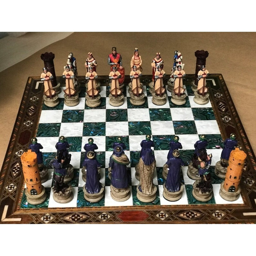 Handmade Chess Sets for Adults Historical Crusaders Hand Painted Chess Pieces Hand Carved Inlaid Solid Wooden Chess Image 1