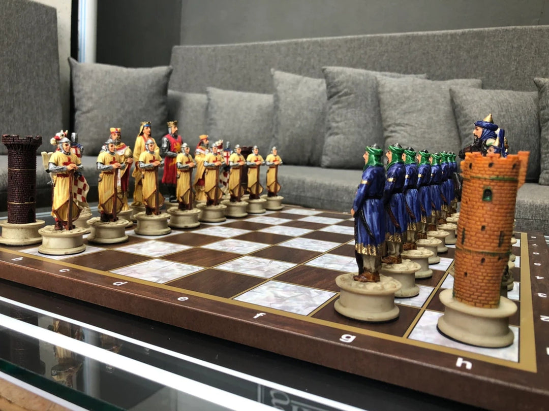 Luxury Chess Sets for Adults Handmade Crusaders Chess Pieces Walnut Wooden Chess Board Gifts Ideas for Dad and Husband Image 9