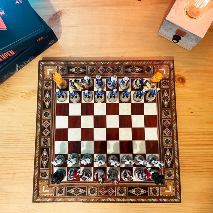 Luxury Chess Set for Adults Historical Crusaders Hand Painted Chess Pieces Hand Carved Inlaid Solid Wooden Chess Board Image 4