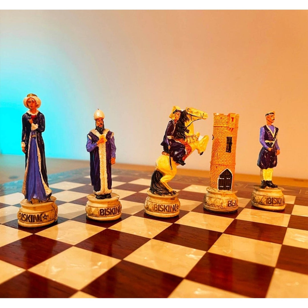 Luxury Chess Set for Adults Historical Crusaders Hand Painted Chess Pieces Hand Carved Inlaid Solid Wooden Chess Board Image 9