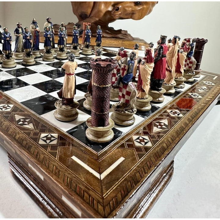 Luxury Chess Sets for Adults Historical Crusaders Hand Painted Chess Pieces Hand Carved Inlaid Solid Wooden Chess Board Image 1