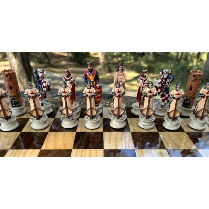 Luxury Chess Sets for Adults Historical Crusaders Hand Painted Chess Pieces Hand Carved Inlaid Solid Wooden Chess Board Image 4