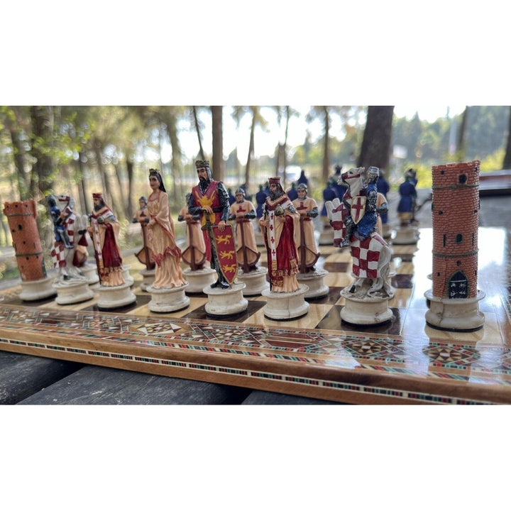 Luxury Chess Sets for Adults Historical Crusaders Hand Painted Chess Pieces Hand Carved Inlaid Solid Wooden Chess Board Image 4