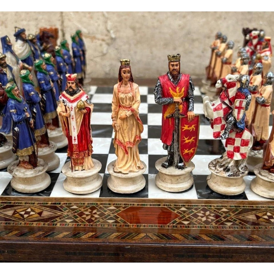 Luxury Chess Sets for Adults Historical Crusaders Hand Painted Chess Pieces Hand Carved Inlaid Solid Wooden Chess Board Image 1