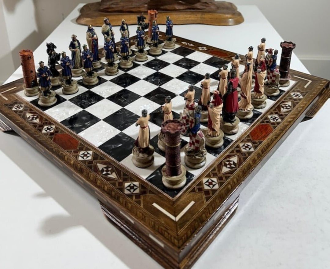 Luxury Chess Sets for Adults Historical Crusaders Hand Painted Chess Pieces Hand Carved Inlaid Solid Wooden Chess Board Image 2