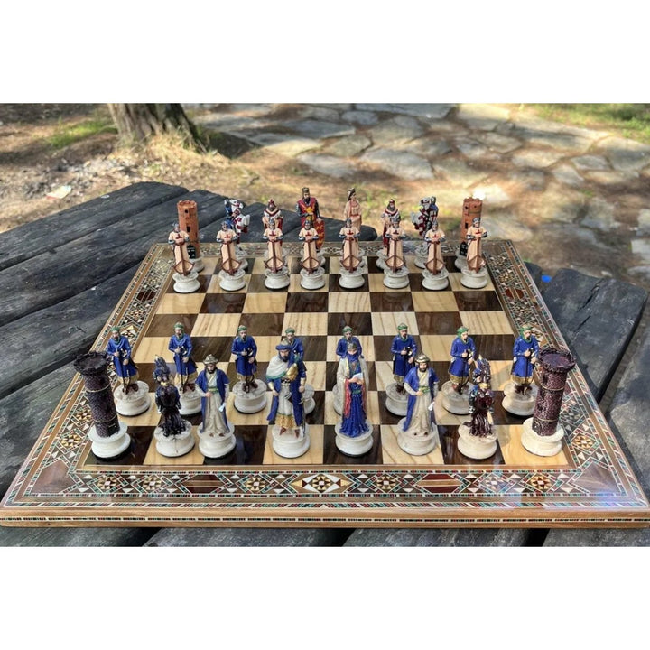 Luxury Chess Sets for Adults Historical Crusaders Hand Painted Chess Pieces Hand Carved Inlaid Solid Wooden Chess Board Image 6